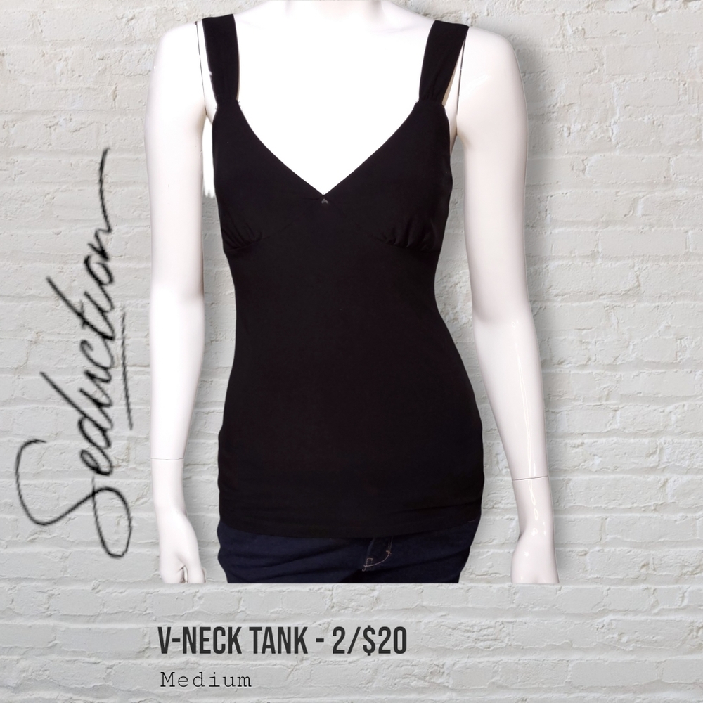 Seduction Black V-Neck Rouched Baudice Camisole Women's Medium